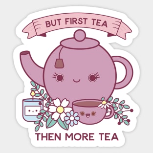 But First Tea Cute Kawaii Tea Kettle Sticker